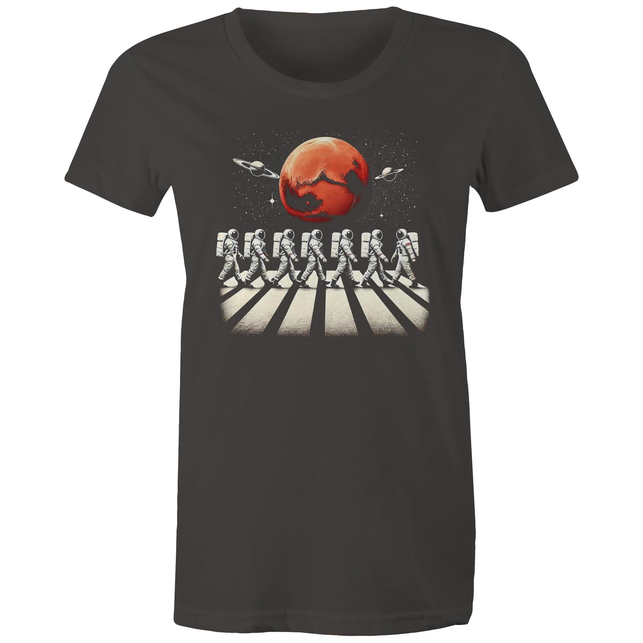 Astronaut Zebra Crossing In Space - Womens T-shirt Charcoal Womens T-shirt Printed In Australia Space