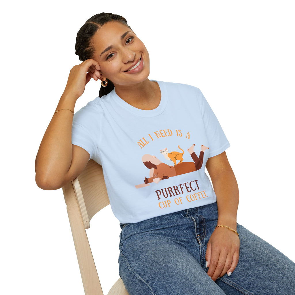 All I Need Is A Purrfect Cup Of Coffee - Unisex Softstyle T-Shirt
