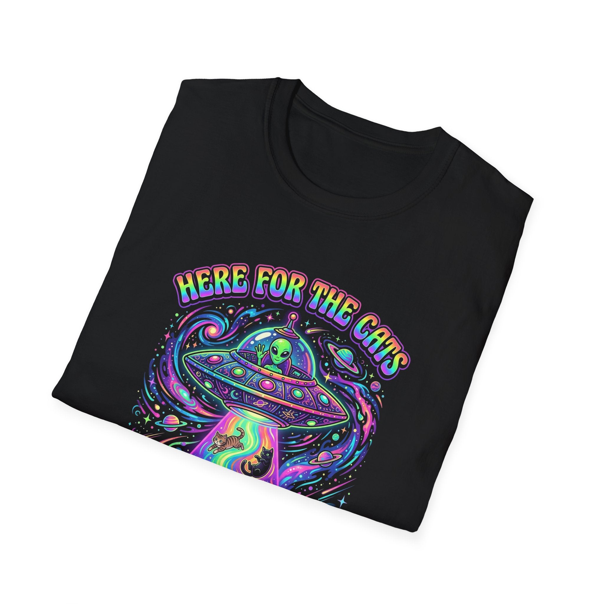 Here For The Cats Alien UFO Unisex T-Shirt Unisex Adult T-shirt animal Globally Fulfilled Sci Fi
