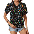Fun Space Women's Short-Sleeve Button Up Shirt white Women's Short-Sleeve Button Up Shirt Printed Offshore Space