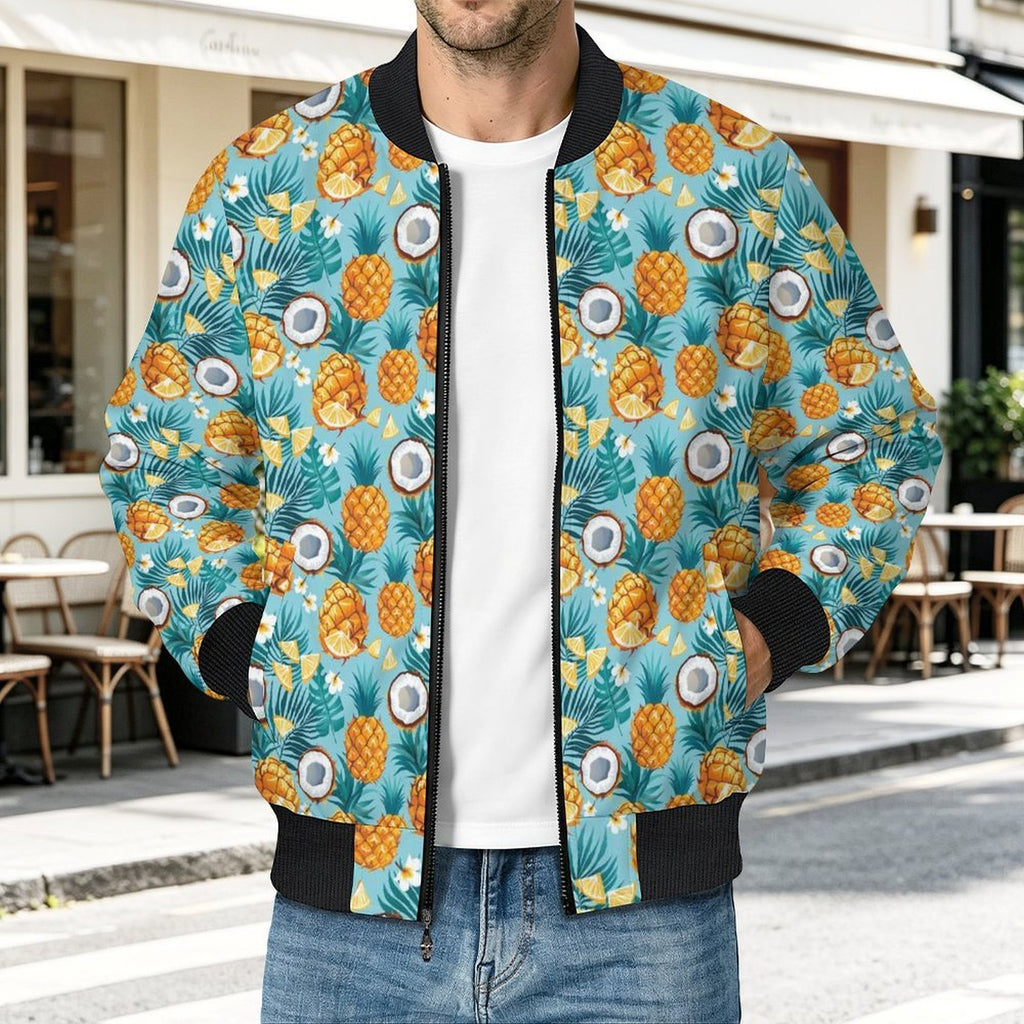 Pineapple Coconut Men's Casual Zip‑Up Bomber Jacket