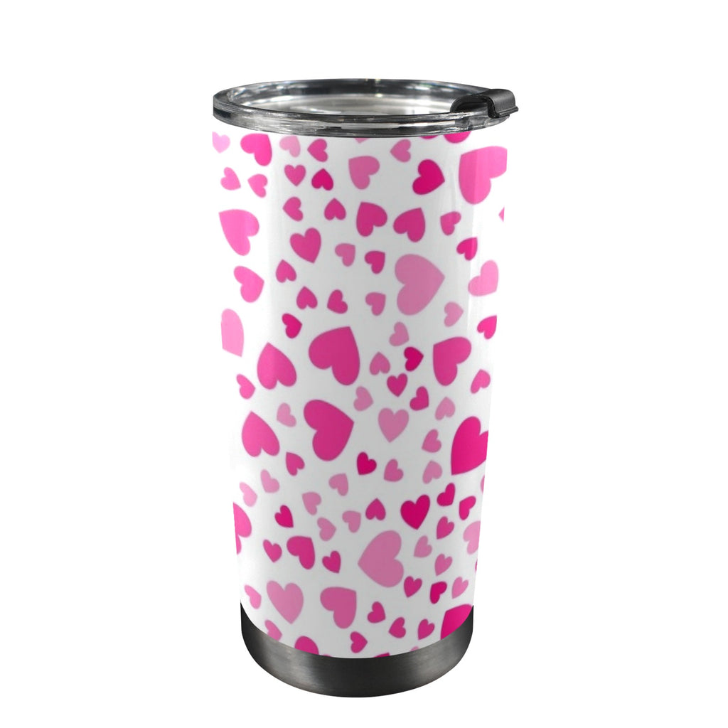Pink Hearts On White - 20oz Mobile Tumbler with Lid (Black Lock)