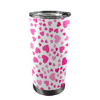 Pink Hearts On White - 20oz Mobile Tumbler with Lid (Black Lock)
