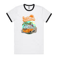 Hello Sunshine, Beach Van Men's AS Colour Ringer Tee White Black Ringer T-Shirt Printed In Australia Summer Surf
