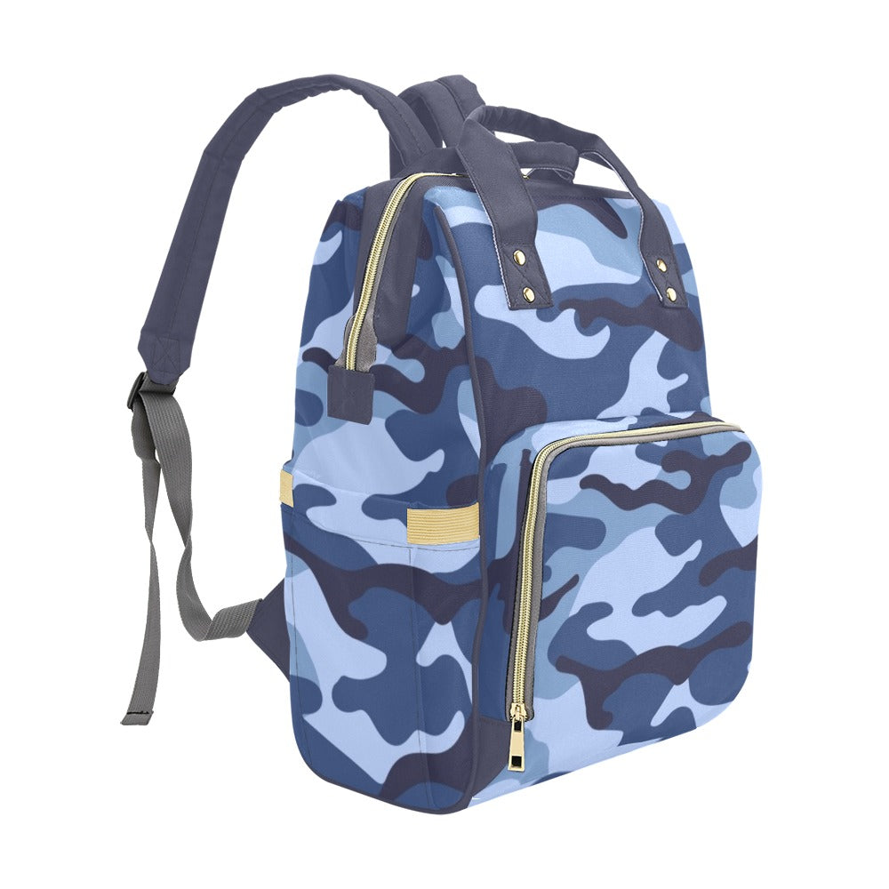 Blue Camouflage - Multi-Function Backpack, Nappy / Diaper Bag