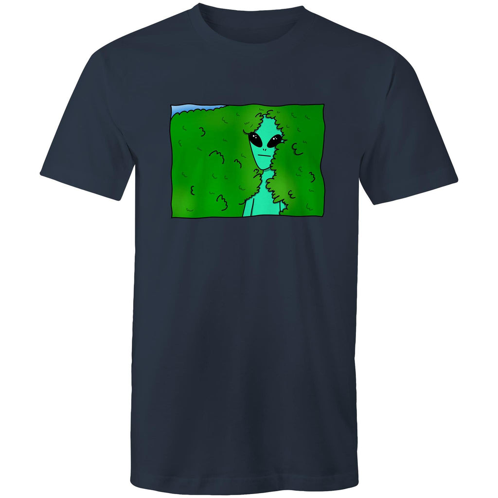 Alien Backing Into Hedge Meme - Mens T-Shirt Navy Mens T-shirt Printed In Australia Sci Fi