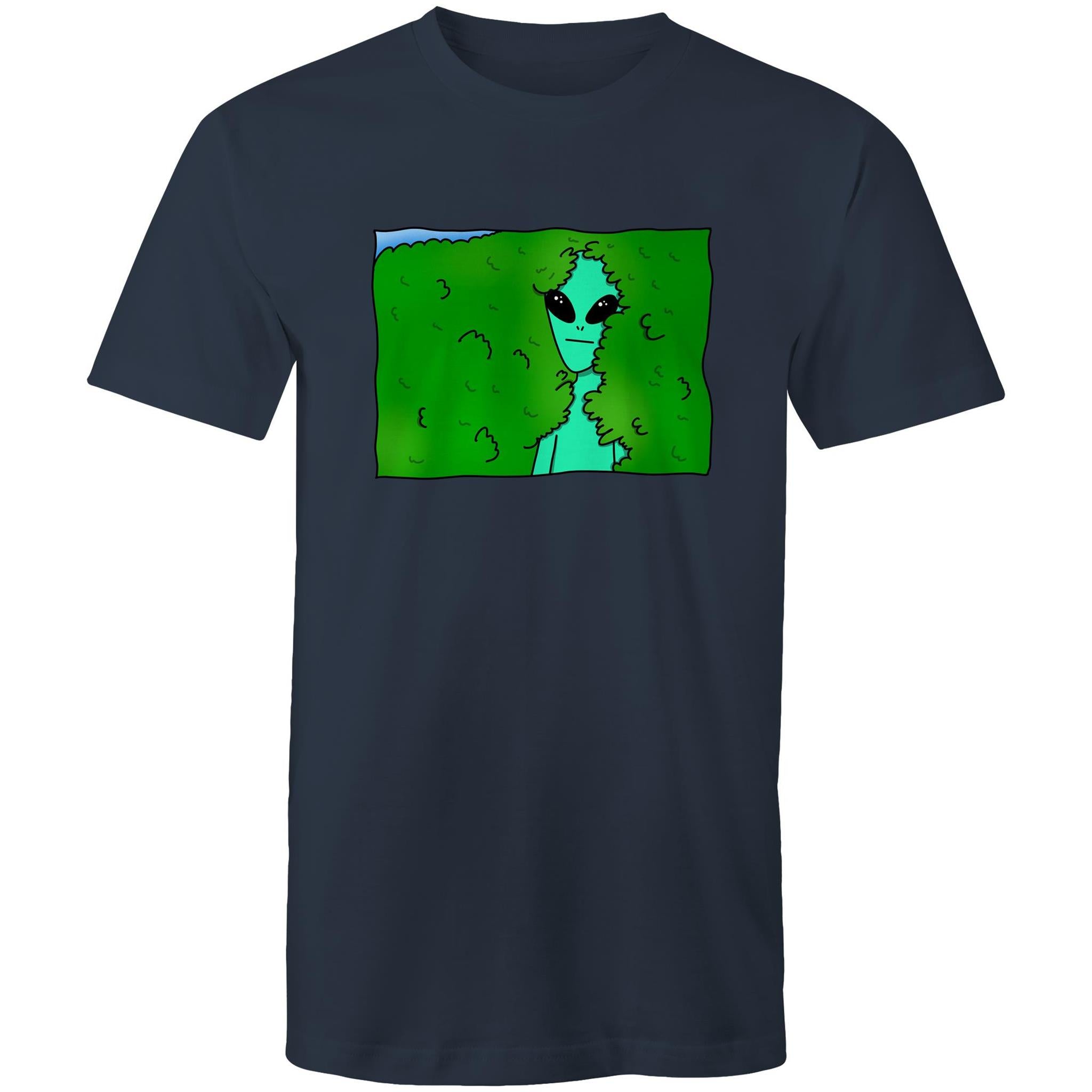 Alien Backing Into Hedge Meme - Mens T-Shirt Navy Mens T-shirt Printed In Australia Sci Fi