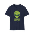 Green Alien Head Humans Aren't Real Unisex T-Shirt Navy Unisex Adult T-shirt Globally Fulfilled Sci Fi