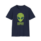 Green Alien Head Humans Aren't Real Unisex T-Shirt Navy Unisex Adult T-shirt Globally Fulfilled Sci Fi