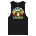 Never Underestimate An Old Man With A Drum Set Mens Men's AS Colour Drop Arm Tank Top Black Drop Arm Tank Top Music Printed In Australia