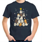 Cats Merry Christmas - Kids Youth T-Shirt Navy Kids Christmas T-shirt Christmas Printed In Australia