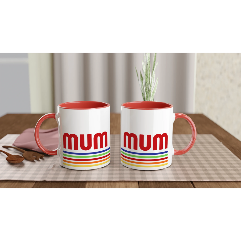 Mum Mug With Retro Stripes White 11oz Ceramic Mug with Colour Inside Colour 11oz Mug Globally Fulfilled Mum