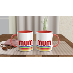 Mum Mug With Retro Stripes White 11oz Ceramic Mug with Colour Inside Colour 11oz Mug Globally Fulfilled Mum