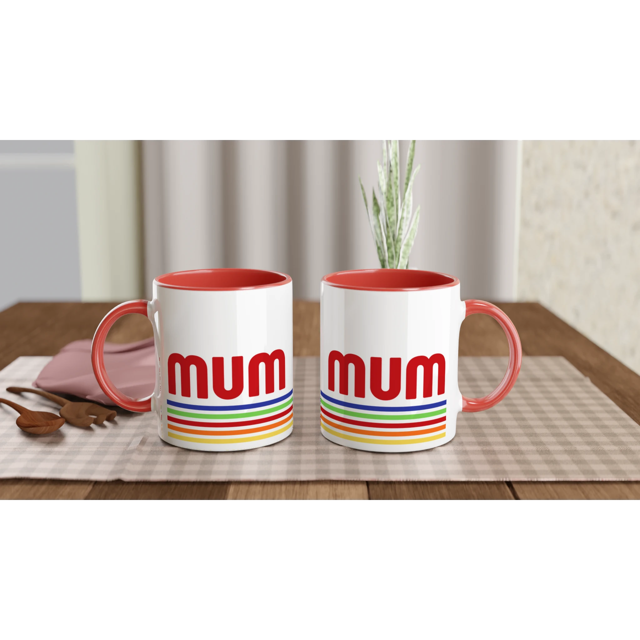 Mum Mug With Retro Stripes - White 11oz Ceramic Mug with Colour Inside Colour 11oz Mug Globally Fulfilled Mum