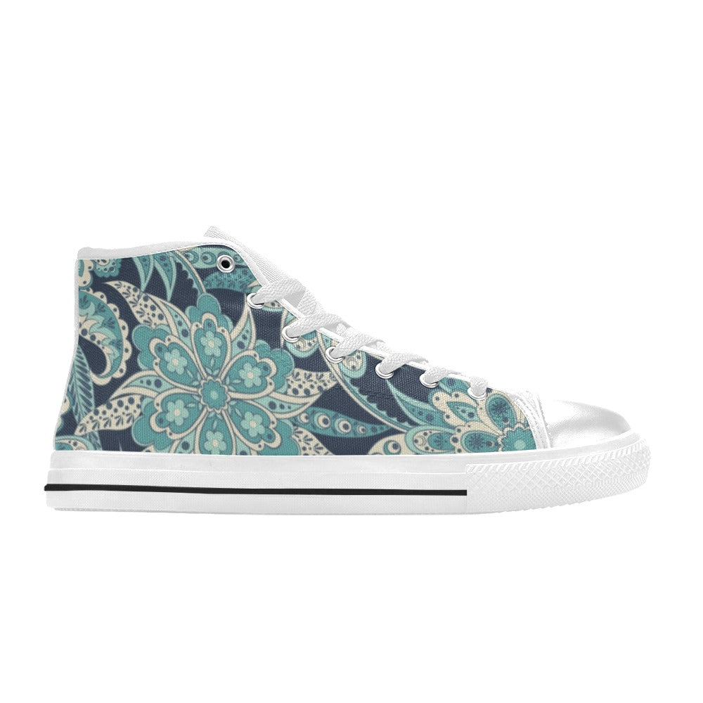 Vintage Blue Floral Women's High Top Canvas Shoes Womens Classic High Top Shoes Printed Offshore