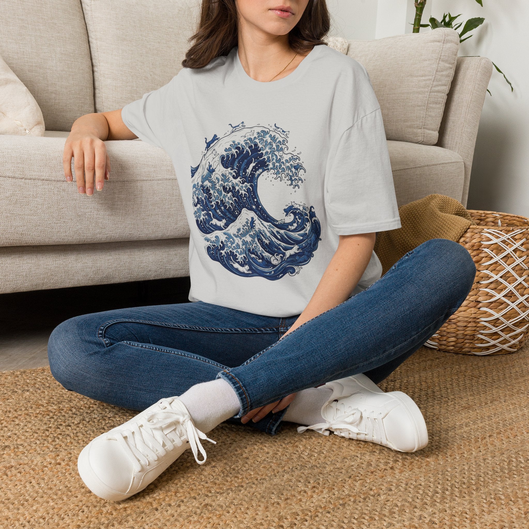 Cats On The Great Wave Unisex T-Shirt Unisex Adult T-shirt animal Globally Fulfilled Ocean