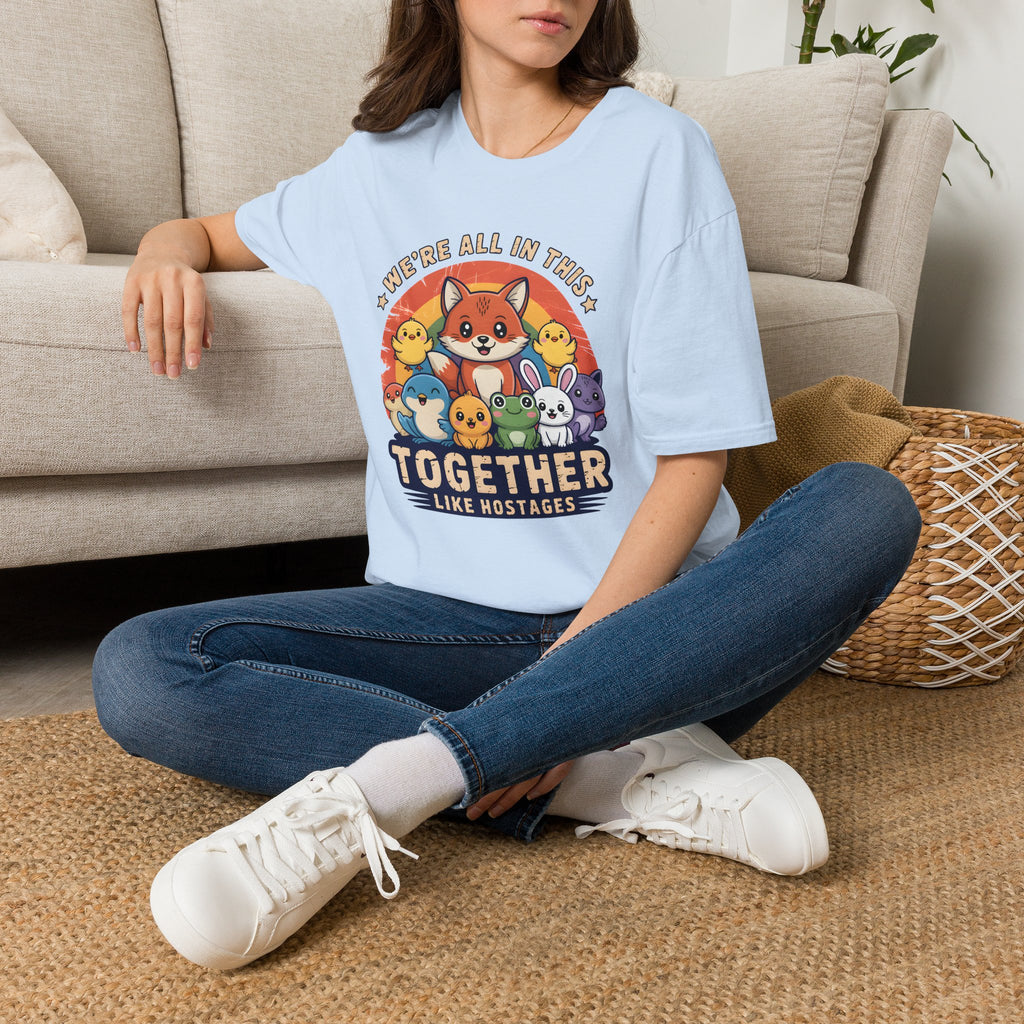 Cute Fox and Animal Friends We're All In This Together Like Hostages Unisex T-Shirt Light Blue Unisex Adult T-shirt animal Globally Fulfilled