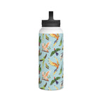 Parrots, Beautiful Colourful Birds Stainless Steel Water Bottle, Handle Lid Stainless Steel Water Bottle With Handle Lid Birds Globally Fulfilled