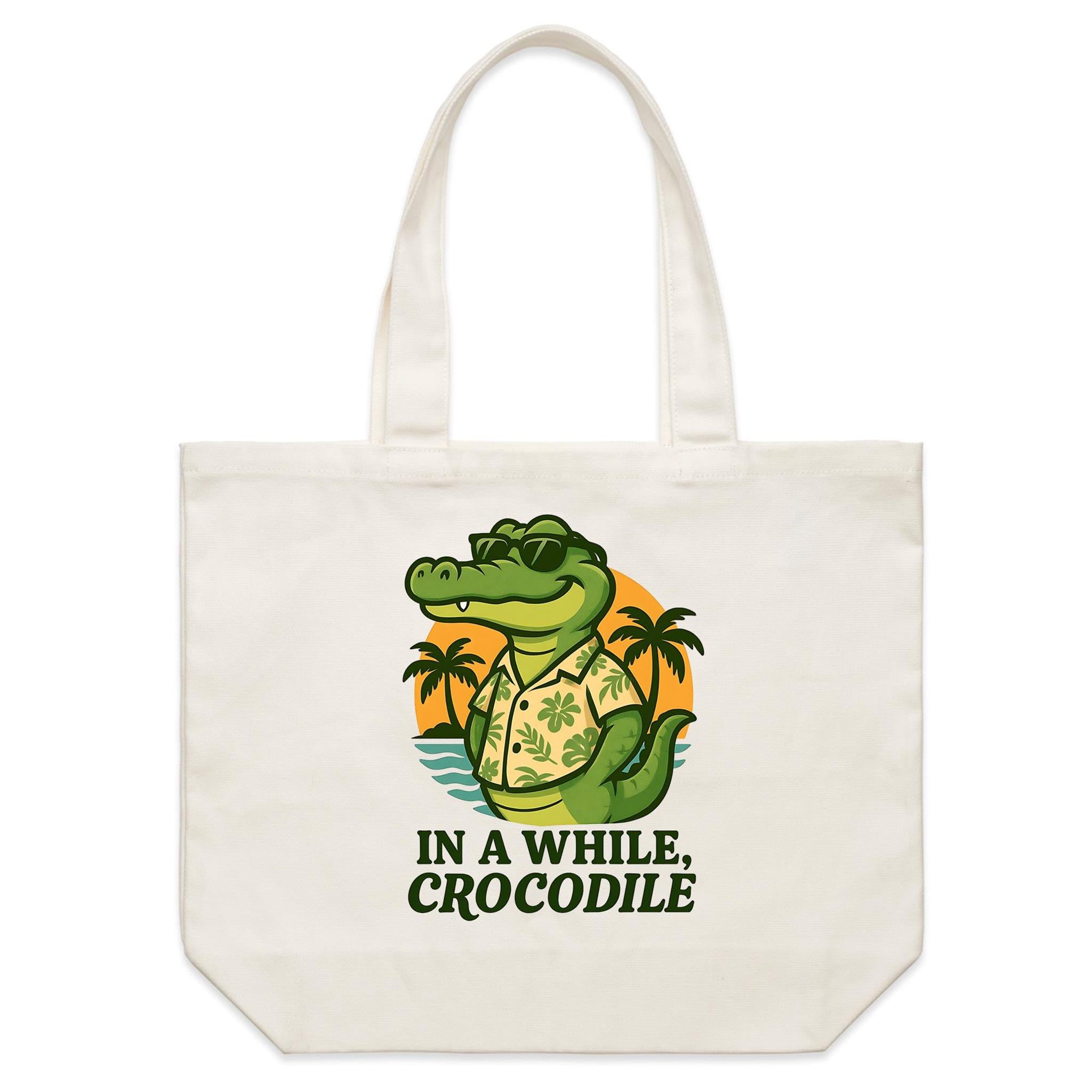 In A While, Crocodile Shoulder Canvas Tote Bag Default Title Large Tote Bag animal Printed In Australia