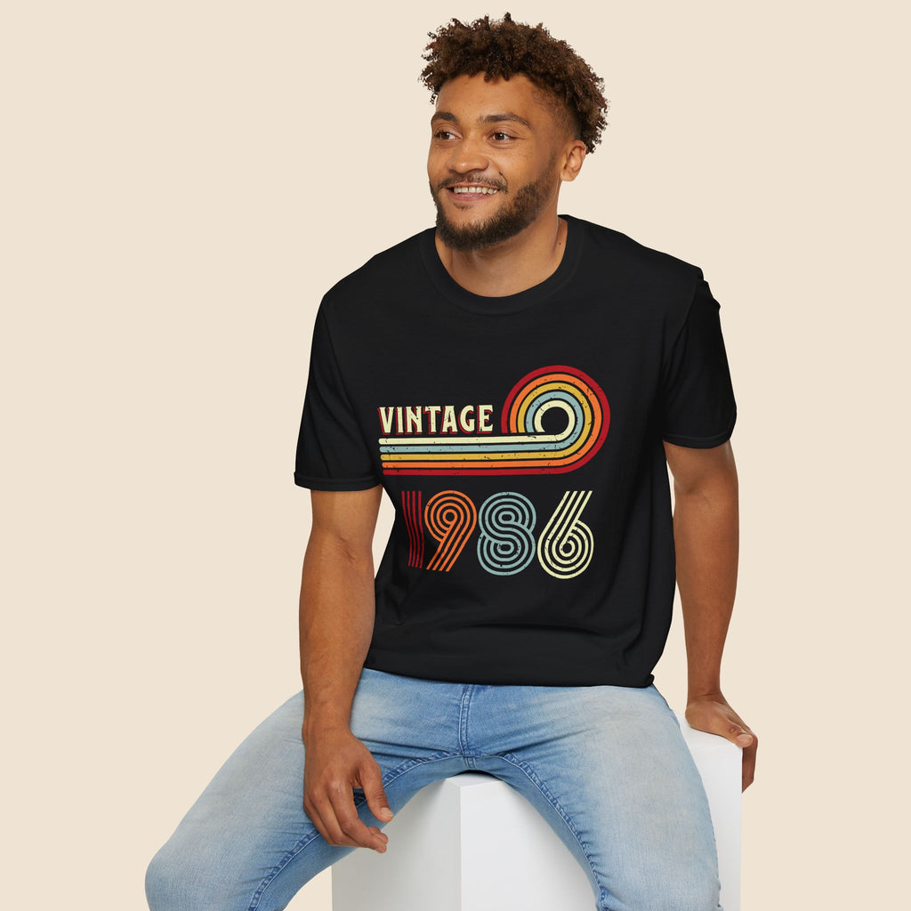 Turning 40 Vintage 1986 Retro Striped Unisex T-Shirt Unisex Adult T-shirt Birthday Globally Fulfilled