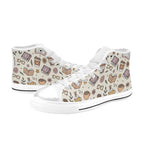 Books And Coffee Women's High Top Canvas Shoes Womens Classic High Top Shoes Coffee Printed Offshore Reading