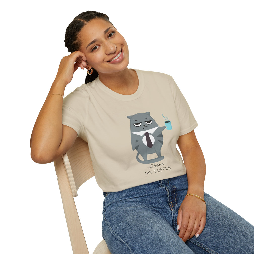 Not Before My Coffee, Cat - Unisex Softstyle T-Shirt