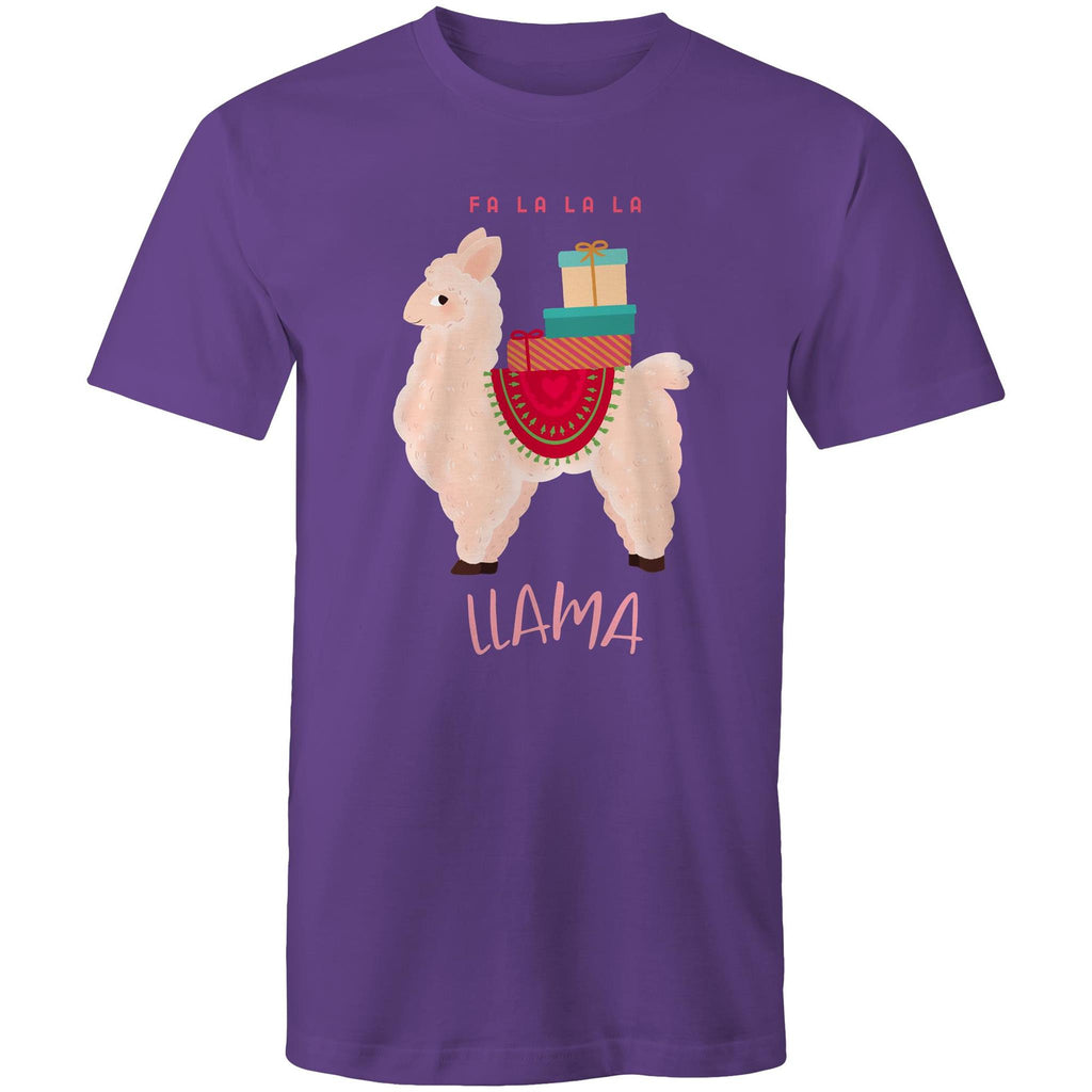 Fa La La La Llama, Christmas - Mens T-Shirt Purple Mens Christmas T-shirt Christmas Printed In Australia