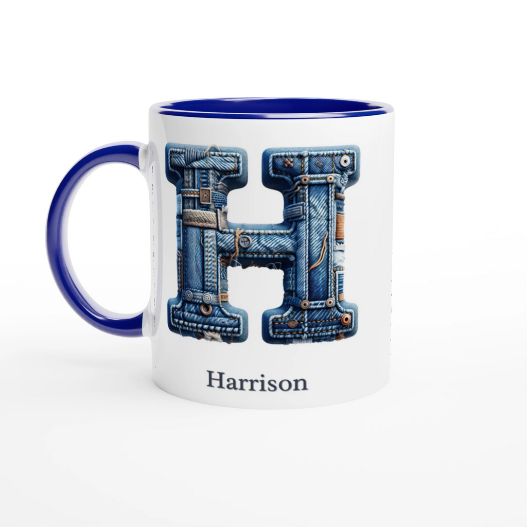 Blue Denim Initial - 11oz Ceramic Mug Ceramic Blue Personalised 11oz Mug customise Globally Fulfilled Initial Name personalise