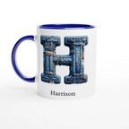Blue Denim Initial - 11oz Ceramic Mug Ceramic Blue Personalised 11oz Mug customise Globally Fulfilled Initial Name personalise