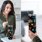 Rainbows And Flowers - 20oz Tall Skinny Tumbler with Lid and Straw