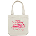 I Don't Need A Valentine, I Need A Nap, Cat Canvas Tote Bag Default Title Tote Bag animal Love Printed In Australia