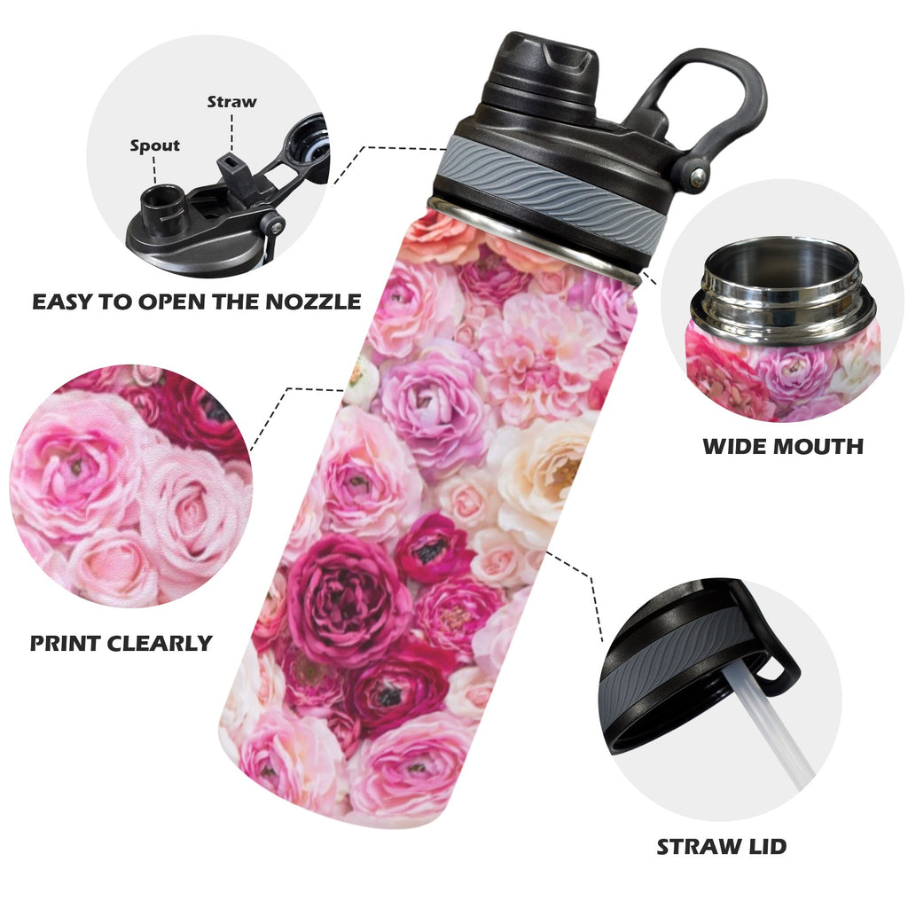 Pink Floral - Insulated Water Bottle with Dual-Use Lid (18oz) Insulated Water Bottle with Dual-Use Lid (18oz) Plants Printed Offshore