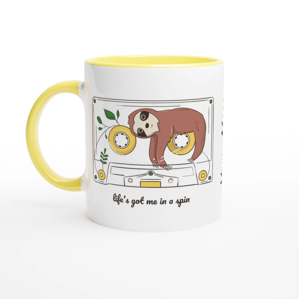 Personalised - Cassette, Life's Got Me In A Spin - White 11oz Ceramic Mug with Colour Inside Ceramic Yellow Personalised 11oz Mug animal customise Globally Fulfilled Music personalise Retro
