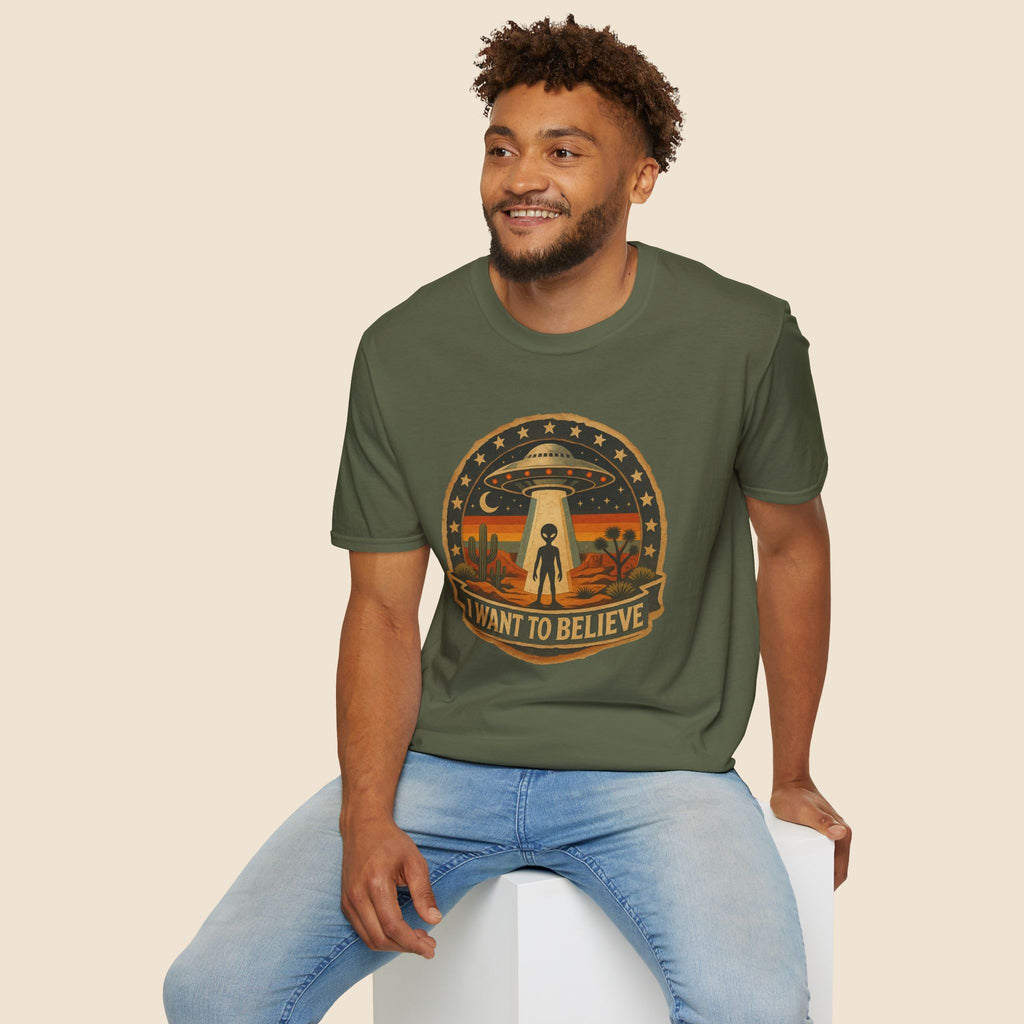 I Want To Believe UFO Alien Abduction Unisex T-Shirt Military Green Unisex Adult T-shirt Globally Fulfilled Sci Fi