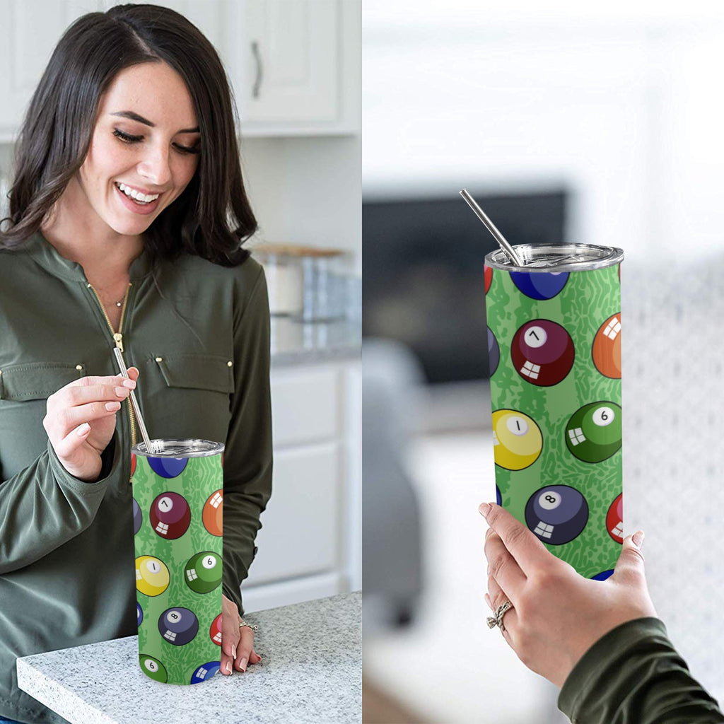 Pool Balls - 20oz Tall Skinny Tumbler with Lid and Straw