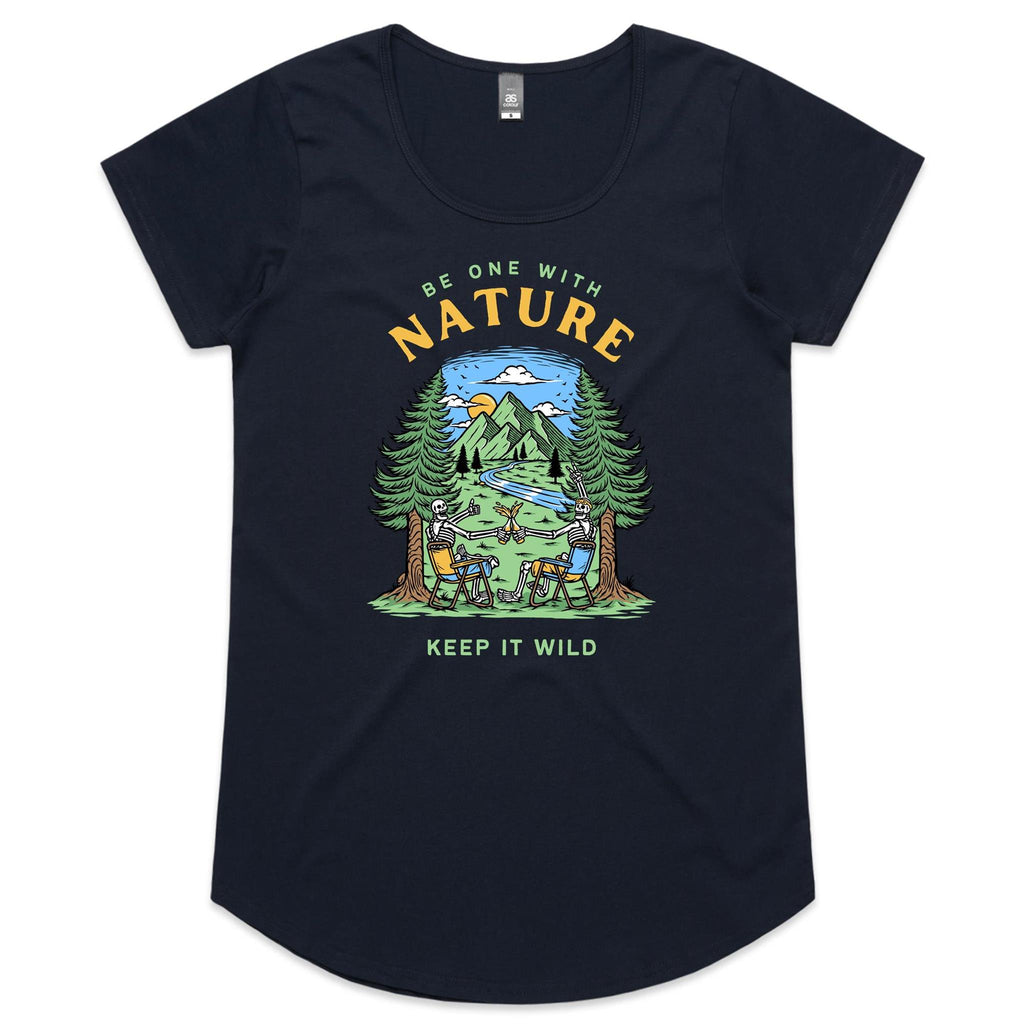 Be One With Nature, Skeleton - Womens Scoop Neck T-Shirt Navy Womens Scoop Neck T-shirt Printed In Australia