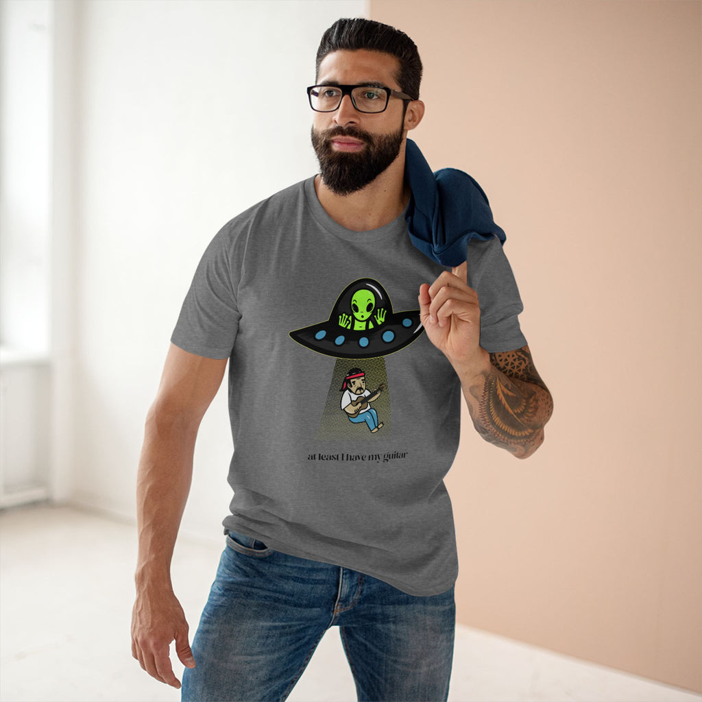 Alien UFO, At Least I Have My Guitar - Men's Staple Tee Athletic Heather Mens Premium T-Shirt Music Printed in AU and US Sci Fi