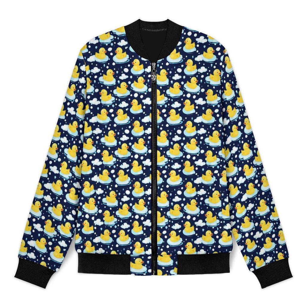 Rubber Ducks On Dark Men's Casual Zip‑Up Bomber Jacket