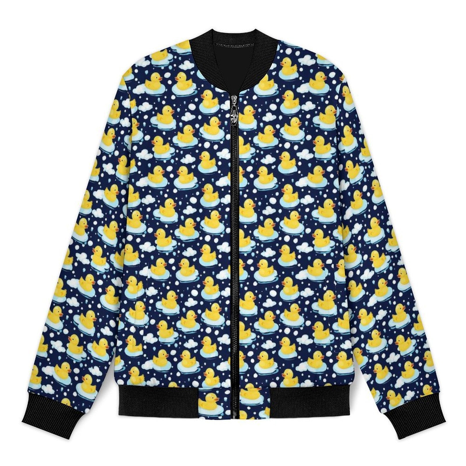 Rubber Ducks On Dark Men's Casual Zip‑Up Bomber Jacket