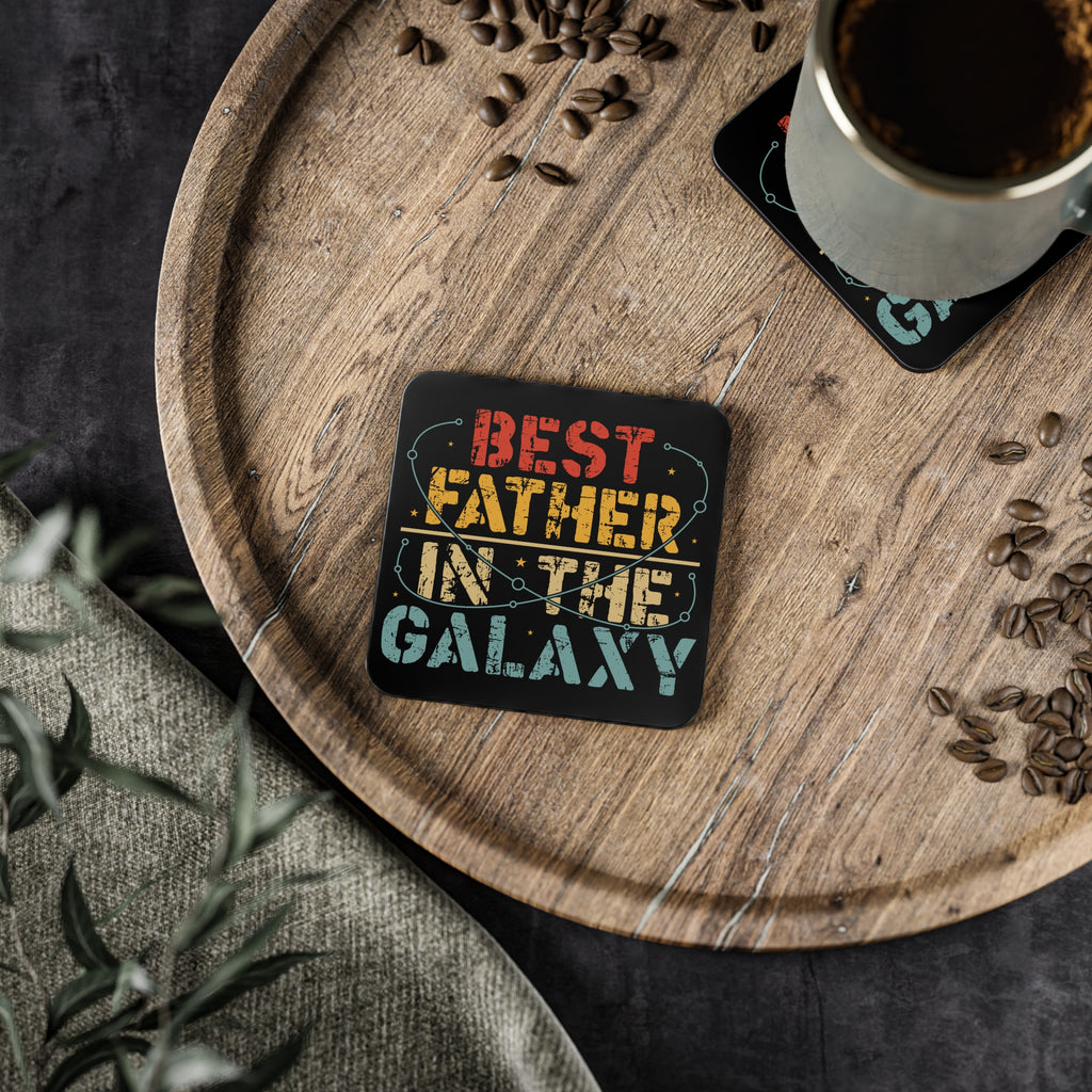 Best Father in the Galaxy - Glossy Cork Backed Coasters Square 3.7" x 3.7" 1pc Coaster Australian Printer Dad