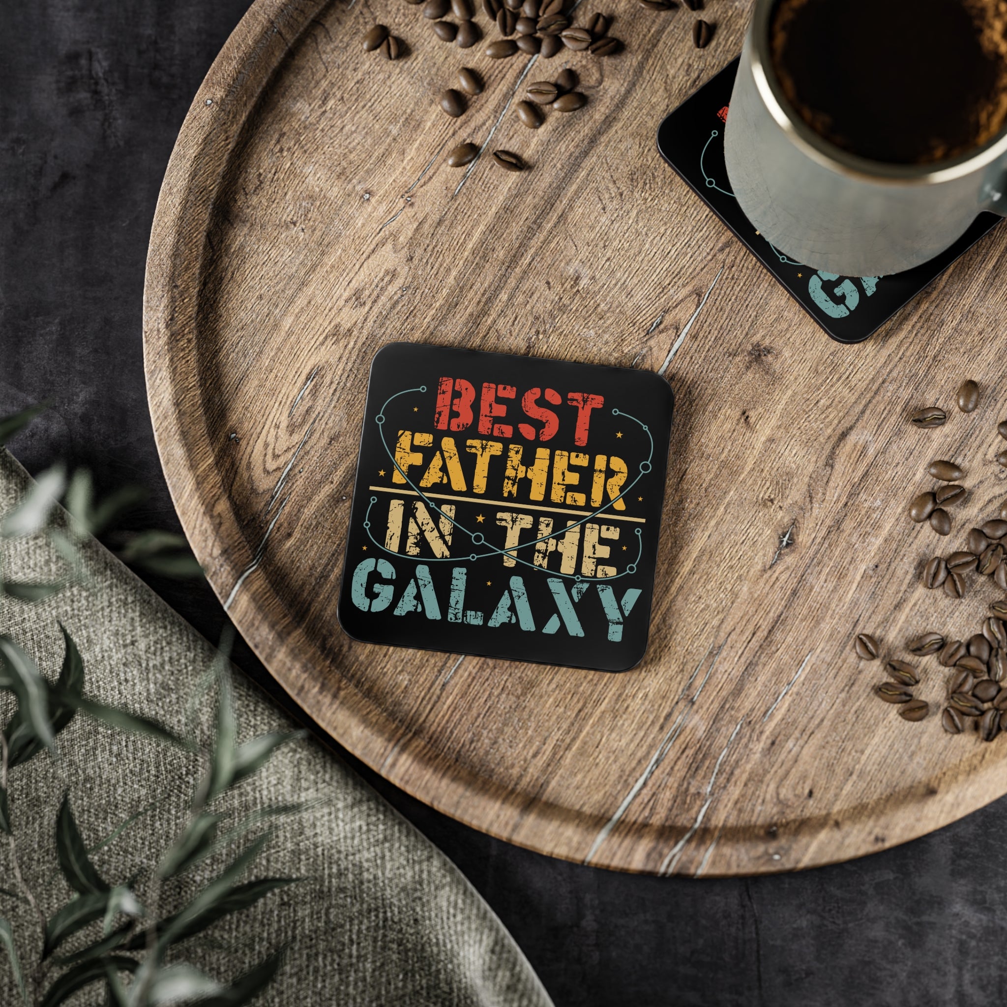 Best Father in the Galaxy - Glossy Cork Backed Coasters Square 3.7" x 3.7" 1pc Coaster Australian Printer Dad