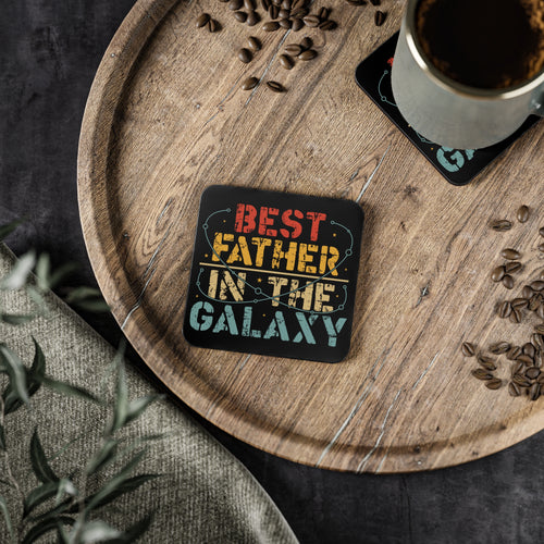Best Father in the Galaxy - Glossy Cork Backed Coasters Square 3.7" x 3.7" 1pc Coaster Australian Printer Dad