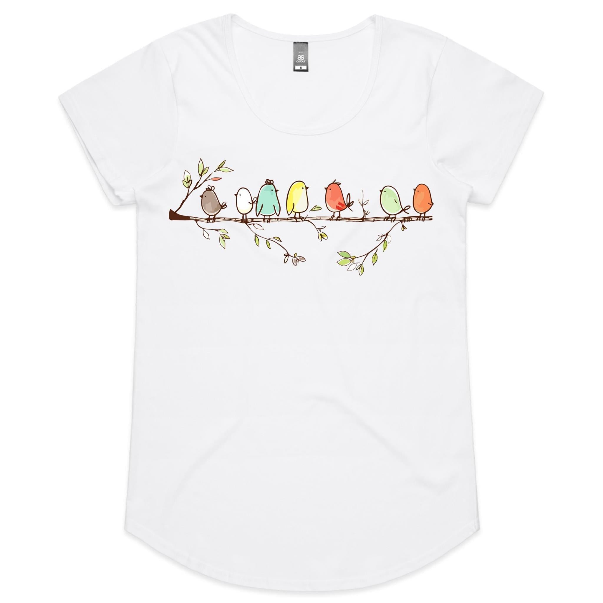 Birds On A Branch - Womens Scoop Neck T-Shirt White Womens Scoop Neck T-shirt animal Printed In Australia