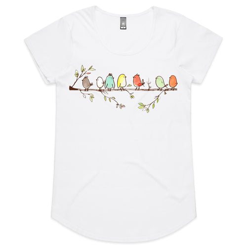 Birds On A Branch - Womens Scoop Neck T-Shirt White Womens Scoop Neck T-shirt animal Printed In Australia