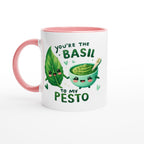You're The Basil To My Pesto, Valentine - White 11oz Ceramic Mug with Colour Inside Ceramic Pink Colour 11oz Mug Food Globally Fulfilled Love