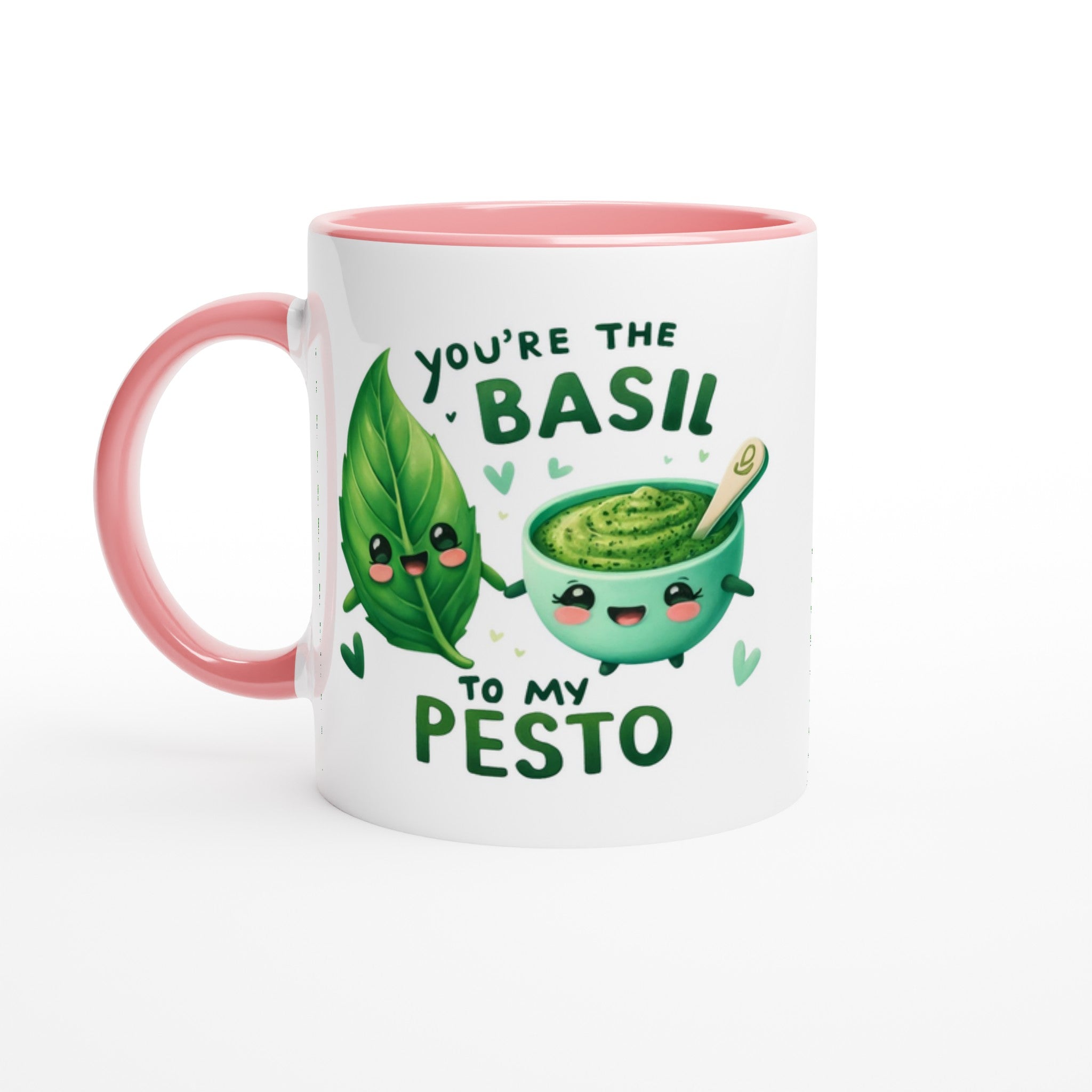 You're The Basil To My Pesto, Valentine - White 11oz Ceramic Mug with Colour Inside Ceramic Pink Colour 11oz Mug Food Globally Fulfilled Love