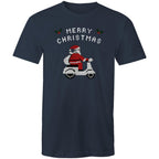 Scooter Santa - Mens T-Shirt Navy Mens Christmas T-shirt Christmas Printed In Australia