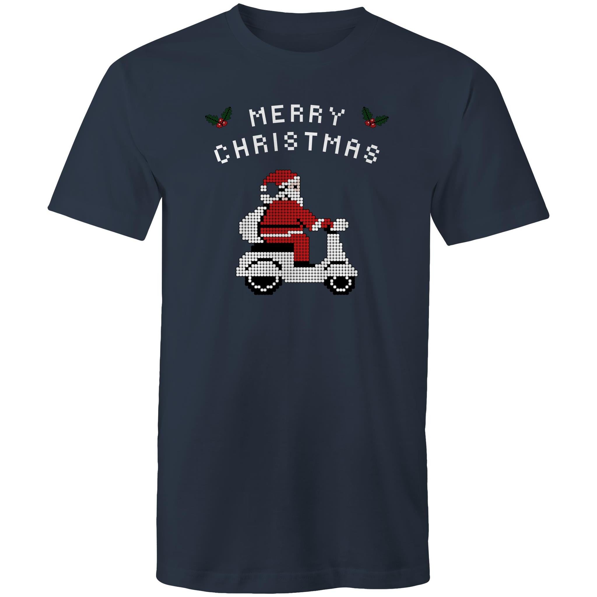 Scooter Santa - Mens T-Shirt Navy Mens Christmas T-shirt Christmas Printed In Australia