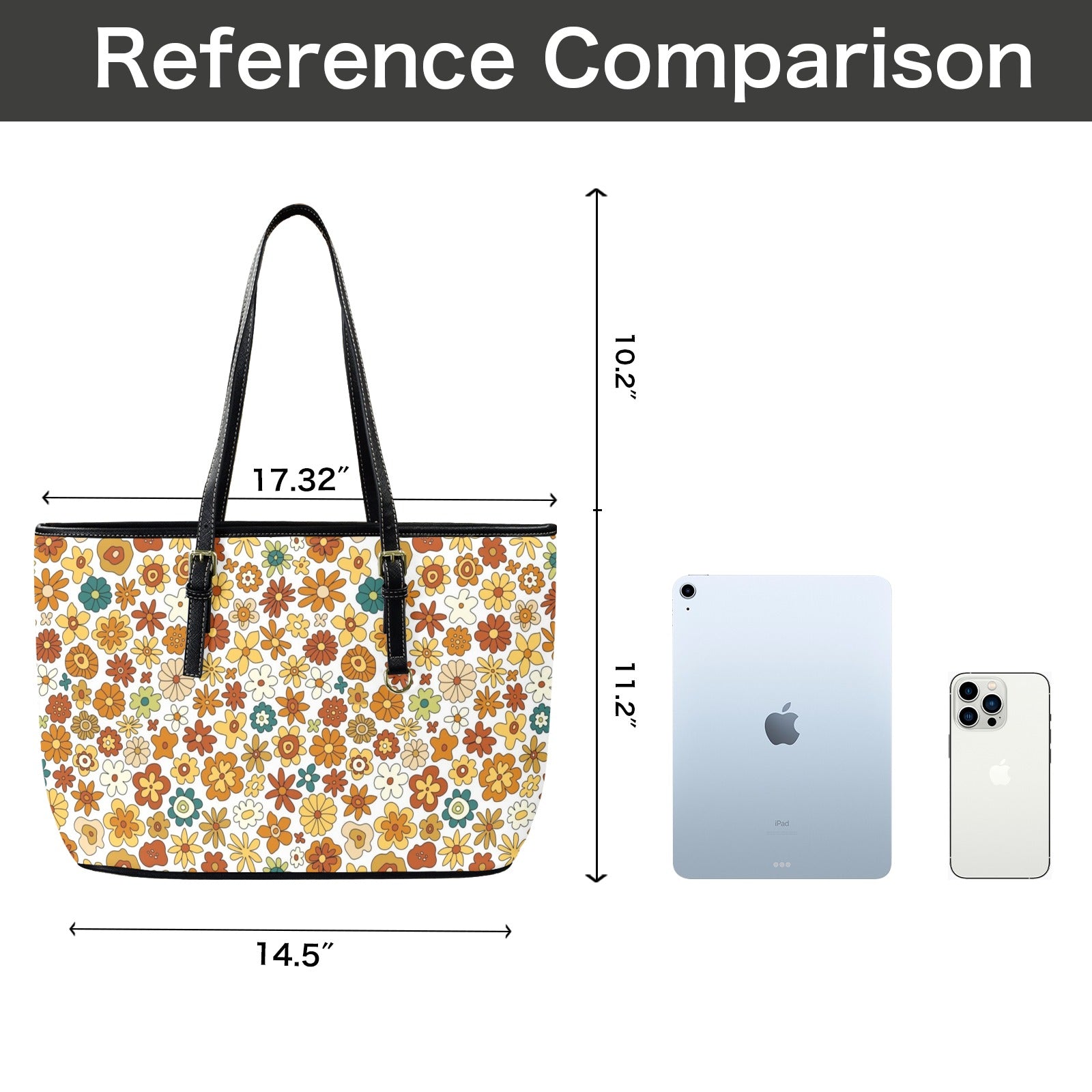 70's Style Floral PU Leather Tote Bag Large