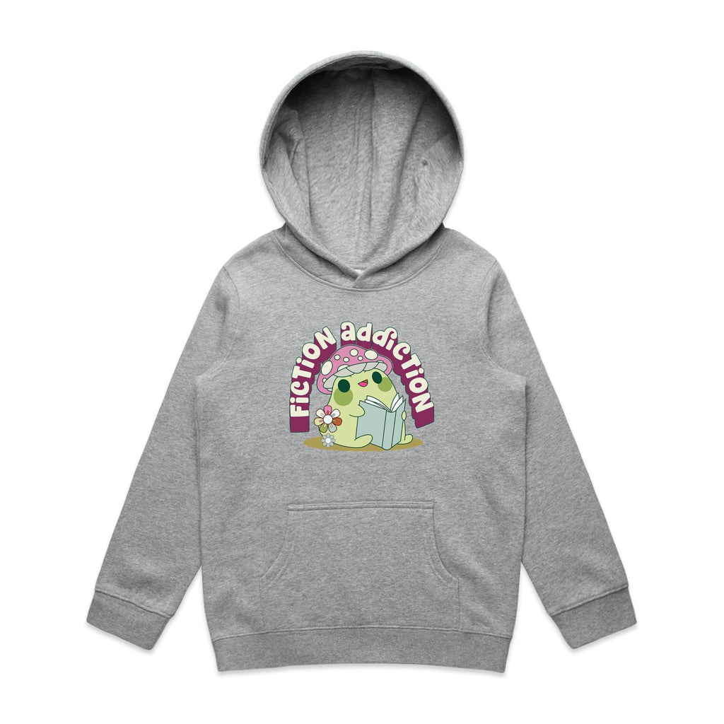Fiction Addiction - Kids Hoodie Grey Marle Kids Hoodie Printed In Australia Reading